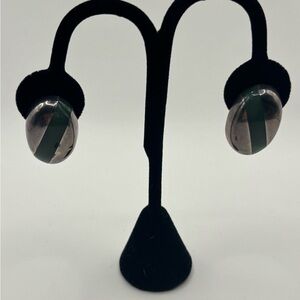 Sterling Silver and Green Jade Oval Earrings